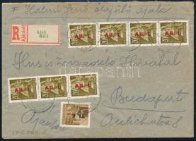 1946.02.05. (7. díjszabás) Ajánlott levél Ajakról Budapestre 8 db Kisegítő bélyeggel