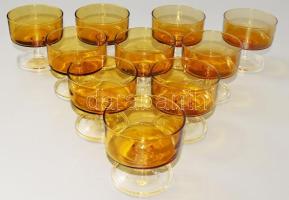 Francia 10 személyes színezett anyagú talpas pohár készlet, jelzett, hibátlan, m: 8,5 cm