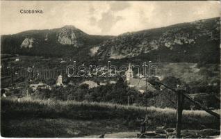 1927 Csobánka, látkép templommal és gémeskúttal (EK)