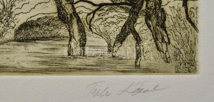 Tuka László (1924-2007): Hegyi táj. Színes rézkarc, papír, jelzett. 39,5x25,5 cm