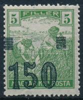 Temesvár 1919 Arató 150/5f bélyeg gépszínátnyomattal, Bodor vizsgálójellel