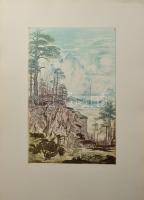 Tuka László (1924-2007): Jeges csúcsok. Színes rézkarc, papír, jelzett. 41x26 cm