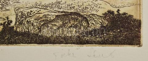 Tuka László (1924-2007): Jeges csúcsok. Színes rézkarc, papír, jelzett. 41x26 cm