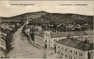 1915 Beregszász, Beregovo, Berehove; A város látképe a szőlőhegységgel. Farkas J. kiadása / street, vineyard + "K. D. Feldpoststation Nr. 151" (EK)