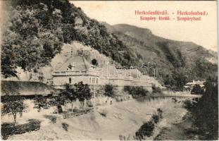 1909 Herkulesfürdő, Baile Herculane; Szapáry fürdő. Eberle Keresztély kiadása / Szapáry-Bad / bath, riverside (EK)