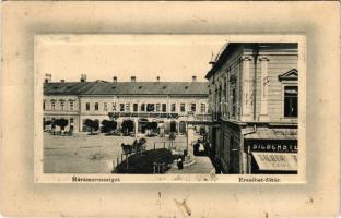 1912 Máramarossziget, Sighetu Marmatiei; Erzsébet főtér, Máramarosi leszámítolóbank részvénytársaság, Silberstein cipőgyár üzlete. W.L. Bp. 6075. "Ideal" 1912-15. Wizner és Dávid kiadása / square, bank, shop (fl)