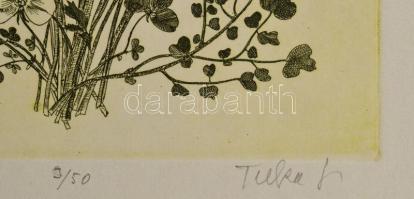 Tuka László (1924-2007): Virág I. Színes rézkarc, papír, jelzett, számozott (3/50). 29x16 cm