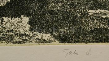 Tuka László (1924-2007): Balatonpart. Rézmetszet, papír, jelzett, számozott (2/3). 27x41 cm