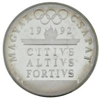 1990. "Magyar Csapat 1992 - CITIVS, ALTIVS, FORTIVS / Birkózás" a Barcelonában rendezett nyári Olimpia alkalmából készült, jelzetlen Ag emlékérem kapszulában, sorszámozott "2068" tanúsítvánnyal, eredeti dísztokban. Szign.: Papp László (1947-) (31,67g/0.925/42,5mm) T:UNC (eredetileg PP) patina
