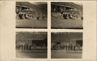 1917 Albánia, Kula Lums (Kulla e Lumës), ételosztás, IV. Károly király születésnapja, osztrák-magyar katonák / WWI Austro-Hungarian K.u.k. military, soldiers distributing food in Albania, birthday of King Charles I of Austria. photo (EK)
