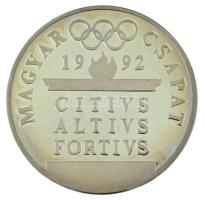 1990. "Magyar Csapat 1992 - CITIVS, ALTIVS, FORTIVS / Férfi torna" a Barcelonában rendezett nyári Olimpia alkalmából készült, jelzetlen Ag emlékérem dísztokban, sorszámozott "1148" tanúsítvánnyal. Szign.: Papp László (1947-) (30,98g/0.925/42,5mm) T:UNC (eredetileg PP)