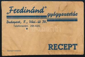 "Ferdinánd" Gyógyszertár Bp. V. receptboríték, foltos