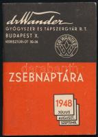 1948 Bp. X., Wander gyógyszergyár zsebnaptára július, augusztus, szeptember hónapra, gyógyszerreklámokkal
