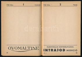 1948 Bp. X., Wander gyógyszergyár zsebnaptára július, augusztus, szeptember hónapra, gyógyszerreklám...