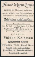 cca 1910-1920 Földes Kelemen aradi gyógyszerész Margit krém kétoldalas rekámja