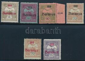 Baranya 1919 Turul 6 db bélyeg antikva számokkal, Bodor vizsgálójellel