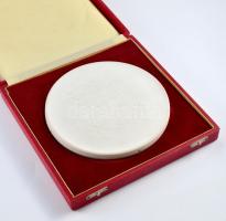 Meissen porcelán plakett "Soha többé fasizmust" felirattal, jelzett, díszdobozban, d: 15 c...