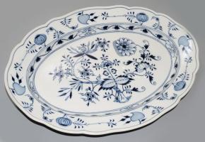Meissen antik hagymamintás pecsenyés tál, jelzett, restaurált, 40x29 cm