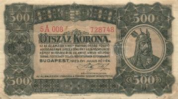 1923. 500K "Magyar Pénzjegy..." T:II- saroktörés
