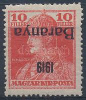 Baranya 1919 Károly 10f fordított felülnyomattal, Bodor vizsgálójellel