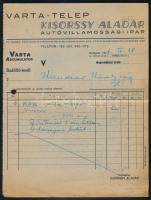 cca 1940-1950 Bp. IX. Lónyay utca, "Varta" accumulator, autóvillamossági cég szállítólevele