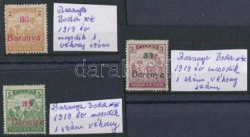 Baranya 1919 Arató 3 klf bélyeg vékony számmal, Bodor vizsgálójellel