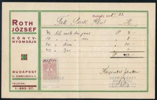 1938 Bp. IV. Roth József Könyvnyomdájának számlája