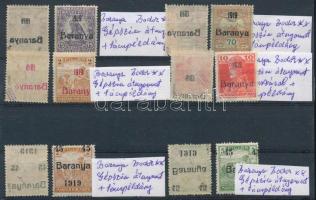 Baranya 1919 6 db bélyeg a felülnyomat gépszínátnyomatával + támpéldányok, Bodor vizsgálójellel