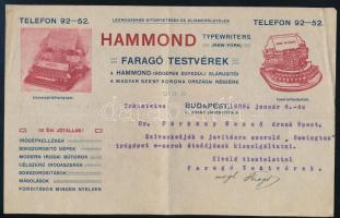 1909 Bp., A Hammond írógépek árusítójának fejléces számlája