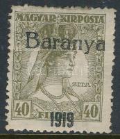 Baranya 1919 Zita 40f elcsúszott felülnyomattal. Bodor vizsgálójellel