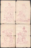 ca 1860-1940 Erotikus és pornográf rajzok, régi emlékkönyv lapokon, és képeslapokon 12 + 4 db