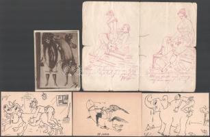 ca 1860-1940 Erotikus és pornográf rajzok, régi emlékkönyv lapokon, és képeslapokon 12 + 4 db