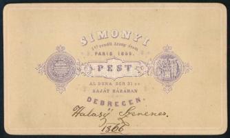 1866 Halasy (Halassy) Szerencs zempléni birtokost és újságírót ábrázoló fotó, Simonyi Debreceni műte...