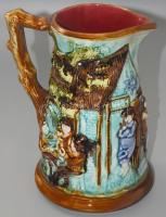 cca 1890-1910 Faiencerie de Nimy plasztikus életkép mintás boroskancsó, jelzett, hibátlan, m: 23,5 c...