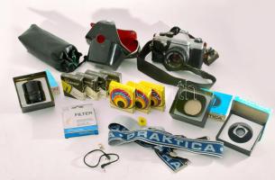 Praktica MTL 50 fényképezőgép Pentacon auto 1.8/50 objektívvel, hozzá tokban Vivitar Series 1 objekt...