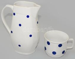 Alföldi kékpöttyös kancsó + Zsolnay kékpöttyös bögre, jelzett, m: 20 cm