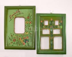2 darab régi fa kézzel festett fali emlékkép tartó, 37x27 cm alatt
