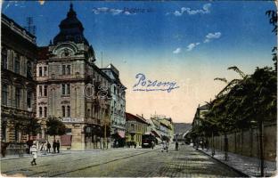 1918 Pozsony, Pressburg, Bratislava; Stefánia út, villamos / street view, tram (kopott sarkak / worn corners)