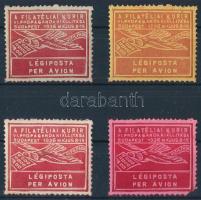 1936 Filatéliai Kurir I. propaganda légiposta kiállítás 4 db levélzáró (az egyiknek letört a sarka / missing corner)