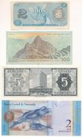 Vegyes, 4db-os külföldi bankjegy tétel, benne: Paraguay DN(1963) 5G + Peru 1976. 100S + Venezuela 19...