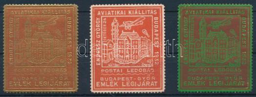 1932 Budapest-Győr Endresz György emlék légijárat aviatikai kiállítás 4 db levélzáró
