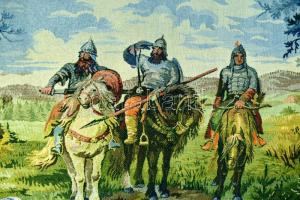 Honfoglalás témájú faliszőnyeg falvédő, jó állapotban, 70x160 cm