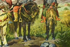 Honfoglalás témájú faliszőnyeg falvédő, jó állapotban, 70x160 cm