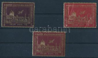 1938 Budapest-Esztergom VIII. FILPROK légiposta 3 db levélzáró