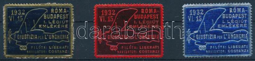 1932 Róma-Budapest I. légi út emlékére 3 db levélzáró