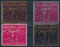 1932 Budapest-Miskolc I. légijárat 4 db levélzáró (az egyiken lyukak / holes)