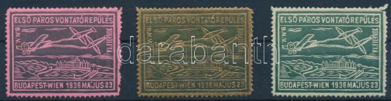 1936 Budapest-Bécs első páros vontatórepülés 3 db levélzáró