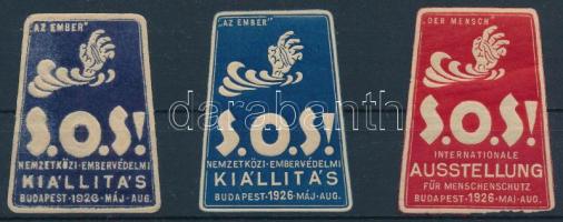 1926 Nemzetközi embervédelmi kiállíás 3 db levélzáró