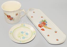 Gránit 3 darab tárgy, tálca, dísztál, aludt tejes edény, jelzett, sérüléssel.