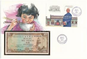 Makaó 1984. 10P borítékban, alkalmi bélyeggel bélyegzésekkel T:UNC Macau 1984. 10 Patacas in envelope with stamps C:UNC